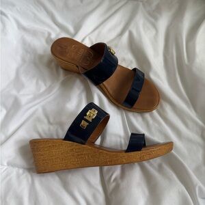 Italian Shoemakers Dark Blue and Brown Wedges